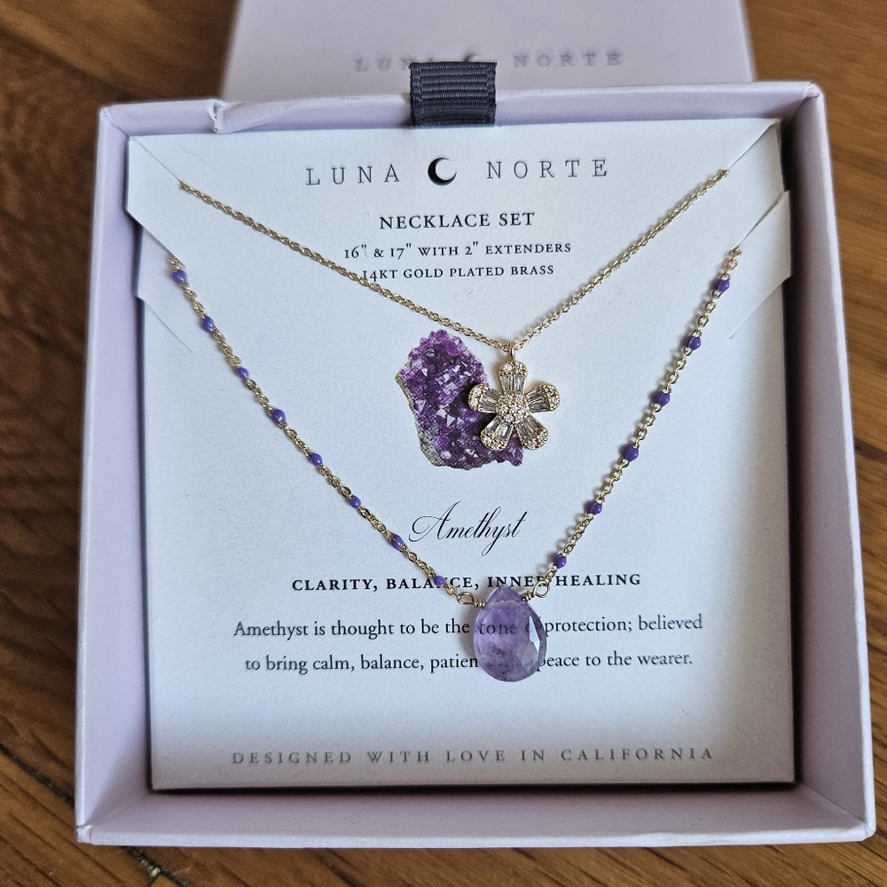 Luna Norte Necklace Set 14KT Gold Plated Brass Amethyst